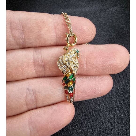 Vintage Nolan Miller Gold-Tone Parrot Pendant Necklace With Crystals & Multicolo - Picture 6 of 7